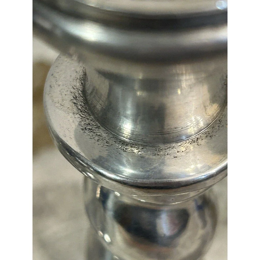 Vintage Chunky Barley Twist Aluminum Candlestick Pair Heavy Taper Holders 9”